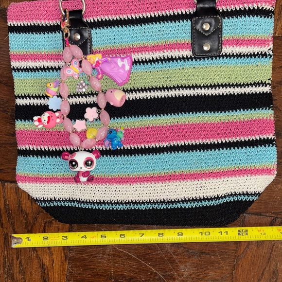 Striped vintage Multicolor Tote Bag with Black Handles - Picture 5 of 8